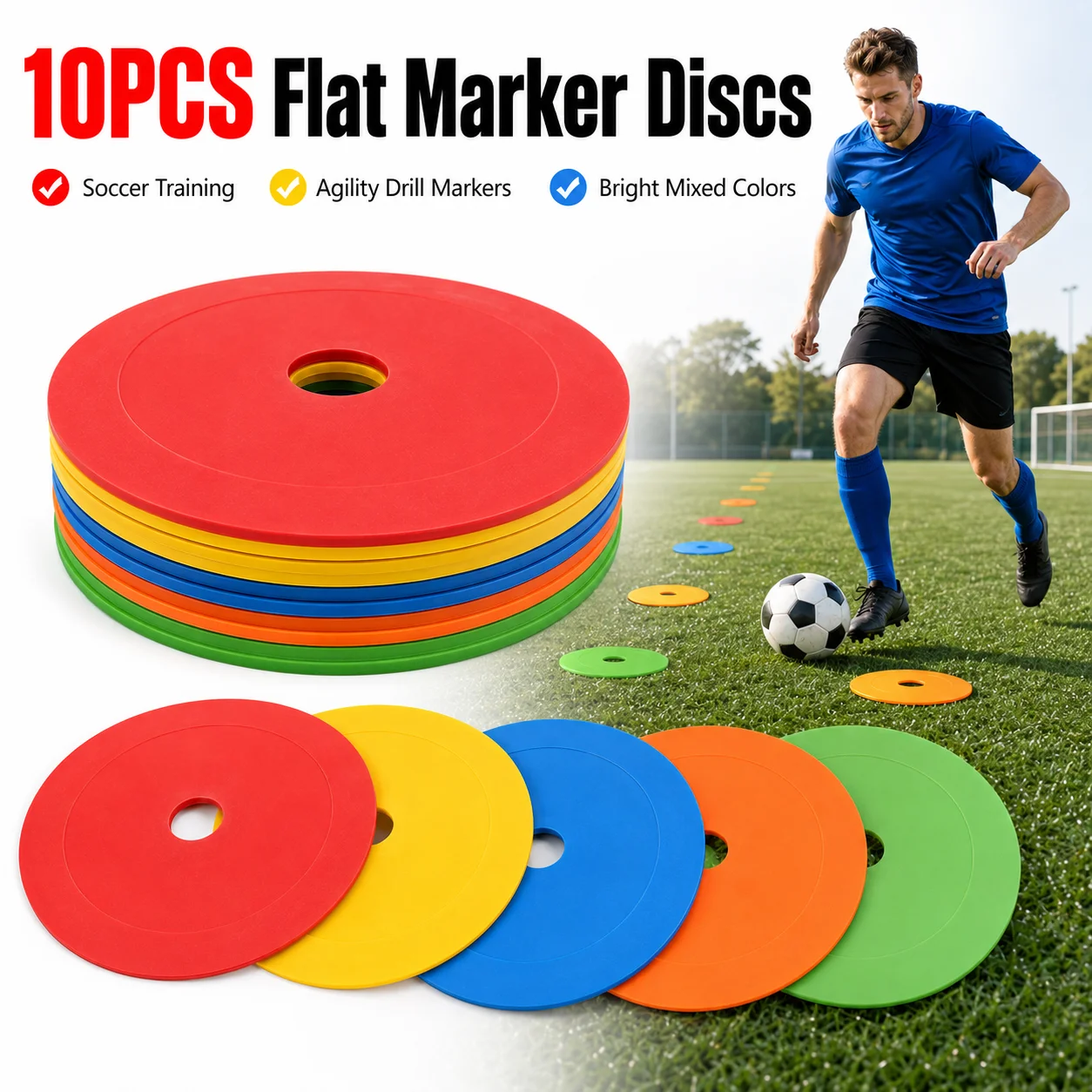 Football Training Cone - 10 Stück TPE Fußball-Trainingsmarker, flache runde
